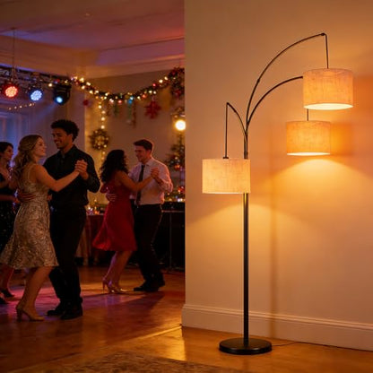 80 Inch Arc Floor Lamp with Remote Control, 3-Light Dimmable Standing Lamp | 2400LM Super Bright Tree Lamp for Living Room, Modern Tall Floor Lamp with Adjustable Arms&Weighted Base,3 LED Bulbs Included - color: Beige