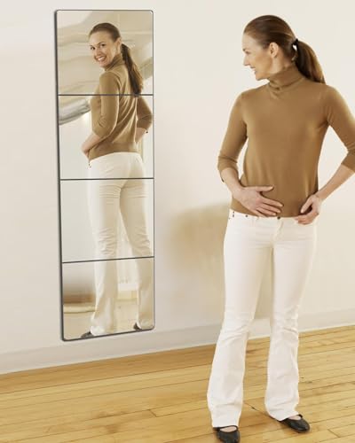 quegau Full Length Wall Mirror Tiles, Made of Shatterproof Plexiglass Acrylic (XL-Large 16"x 16"x 4 Pcs); Non Glass Safety Mirror Great for Baby Kids Playroom, Bedroom, Door, Home Gym - size: 4PCS-16 x16 inches