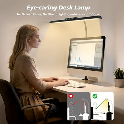 LED Desk Lamp with Clamp, Stepless Dimming Flicker-Free for Home Office | Architect Lamp, DC Adapter, 25 Modes, 12.8in Flexible Gooseneck, Eye-Friendly for Workbench & Reading - color: Black