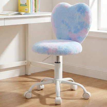 chairus Kids Desk Chair Faux Fur Study Chair for Teenage Girls, Adjustable Heart Shaped Kids Vanity Chair for Bedroom Reading Living Room, Small Cute Student Task Chair with White Foot, Baby Blue - color: Baby Blue