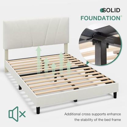 Novilla Full Size Bed Frame with Headboard, Full Bed Frame with Wooden Slats Support, Velvet Upholstered Headboard, No Box Spring Needed, Heavy Duty Feet, Easy Assembly, White Velvet - color: White Velvet, size: Full