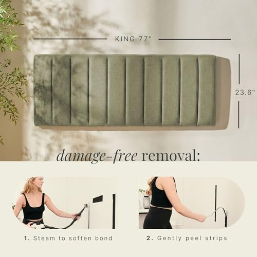 Nestl Upholstered King Headboard - Easy Assemble Channel Stitched Headboard King Size Bed - Wall Mounted Headboards with 3D Soundproof Wall Panels Peel & Stick Floating Headboards, Olive Green - color: 07-olive Green, size: King