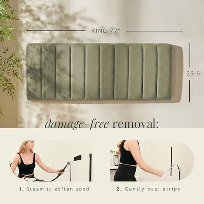 Nestl Upholstered King Headboard - Easy Assemble Channel Stitched Headboard King Size Bed - Wall Mounted Headboards with 3D Soundproof Wall Panels Peel & Stick Floating Headboards, Olive Green - color: 07-olive Green, size: King