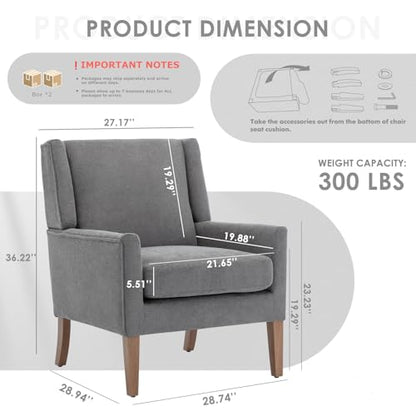 COLAMY Modern Wingback Living Room Chair Set of 2, Upholstered Fabric Accent Armchair, Single Sofa Chair with Lounge Seat and Wood Legs for Bedroom/Office/Reading Spaces, Gery - color: Grey, size: Set of 2