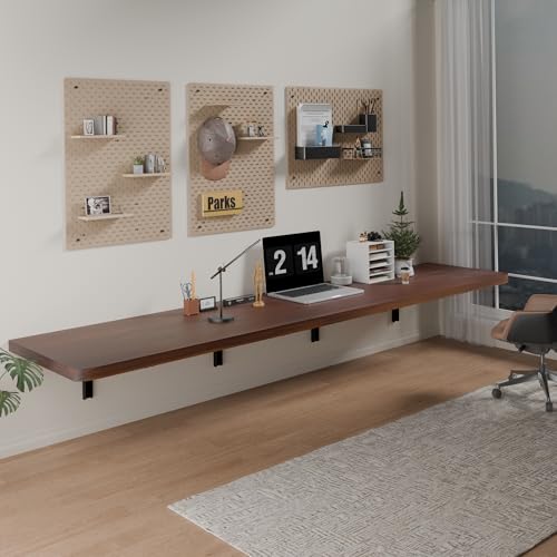 IAE Wall Mounted Folding Table with Pine Wood,72" x 16"Floating Wall Desk | Laundry Folding Table with Shelf Brackets,Fold Down Desk Shelf,Fold Workbench for Apartments,Home,Laundry Room,Kitchen,Brown - color: Brown, size: 72*16* 8 Inch