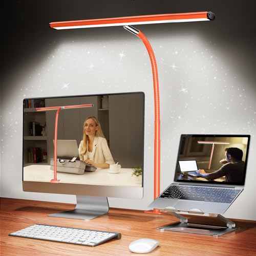 Airlonv LED Desk Lamp with Clamp, 17" Stepless Dimming Light, Orange | 2700K-6500K, 100 LEDs, 360° Gooseneck, Fits Up to 30" Monitors, Flicker-Free Lighting for Home Office, Study& Workbench - color: Orange, size: Standard