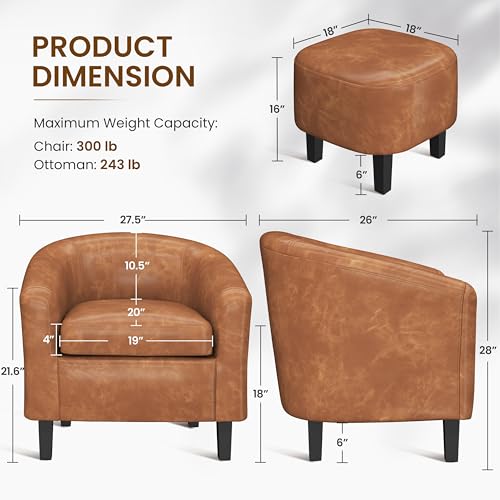Yaheetech Accent Chairs with Ottoman Set of 2, Faux Leather, Brown | Water-resistant Faux Leather Chairs with High-density Foam and Solid Wood Legs for Living Room, Waiting Room, Small Space - color: Brown(faux Leather), style: with Ottoman