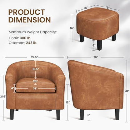 Yaheetech Accent Chairs with Ottoman Set of 2, Faux Leather, Brown | Water-resistant Faux Leather Chairs with High-density Foam and Solid Wood Legs for Living Room, Waiting Room, Small Space - color: Brown(faux Leather), style: with Ottoman
