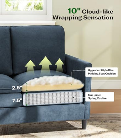 Welzona 3-Layers Cloud Loveseat Sofa, 51" Small Couch, Teddy Small Sofa | Comfy Teddy Fabric, Washable Covers, Tool-Free Setup, All-wood Futon Couch for Living Room, Bedroom, Small Spaces, Blue Grey - color: Blue Grey, size: cloud loveseat
