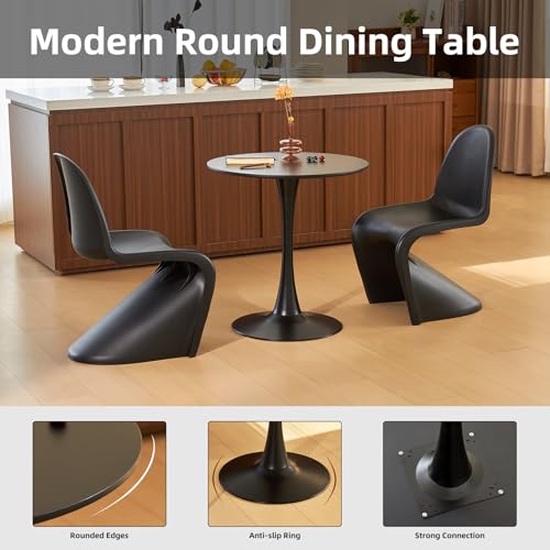 Round Dining Table, 27.6" Circle Tulip Table with Thickened Tabletop & Metal Pedestal, Mid Century Modern Bistro Table for Kitchen, Small Places, Living Room, Cafe (Black) - color: Black, size: 27.6"
