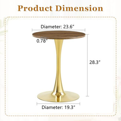 23.6" Round Dining Table, Mid-Century Modern Tulip Table with Thickened Tabletop & Metal Pedestal, Circle Bistro Table for Kitchen, Small Places, Apartments, Cafe - color: Walnut Gold, size: 23.6" dining table