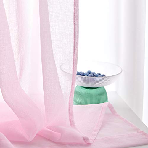 Baby Pink Semi Pink Sheer Curtains 63 Inch Length 2 Panels Faux Linen Baby Pink Sheers 63 with Rod Pocket for Girls Kids Room 52x63 - color: Baby Pink, size: 52"W x 63"L (Pack of 2)