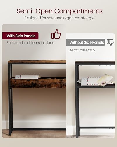 VASAGLE 39.4 Inches Console Table, Narrow Sofa Table, 2-Tier | Easy Assembly, Semi-Open Compartments, Entryway Table for Living Room, Bedroom, Rustic Brown and Ink Black ULNT091K01 - color: Rustic Brown + Ink Black, size: 9.4"D x 39.4"W x 31.5"H