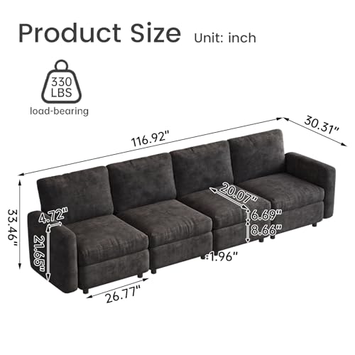 Miuuod 4-Seat Modular Sofa Couch Grey with Ergonomic Cushions, Convertible Sleeper Sectional for Living Room Bedroom Apartment, Cloud Futon Lounge Furniture Set for Small Spaces - color: Grey, style: 4 Seats（4 Seats only）