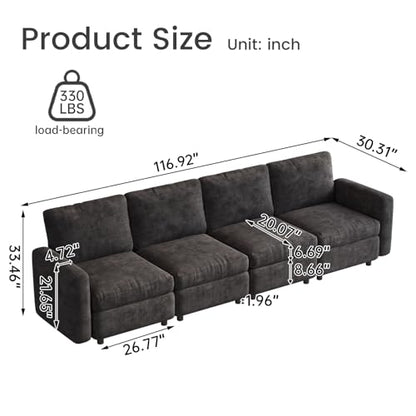 Miuuod 4-Seat Modular Sofa Couch Grey with Ergonomic Cushions, Convertible Sleeper Sectional for Living Room Bedroom Apartment, Cloud Futon Lounge Furniture Set for Small Spaces - color: Grey, style: 4 Seats（4 Seats only）