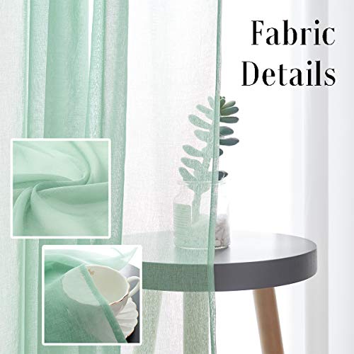Green Semi Sheer Curtains Rod Pocket 72 Inches Long Faux Linen Curtain Sage Green Sheers Curtain for Bedroom Living Room Girls Kids Room 2 Panels 52x72 - color: Mint Green, size: 52"W x 72"L (Pack of 2)