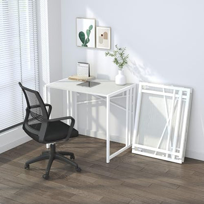 Lutown-Teen Small Folding Desk 32 inch, White | No Assembly Required Small Office Desk, Writing Gaming Computer Camping Desk for Small Spaces - color: White, size: 32 Inch