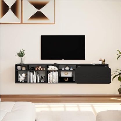 Floating Desk with Storage Shelves, 82'' Wall Mounted Desk Laptop Writing Study Table, Folding Drop Leaf Table, Multifunctional Computer Workstation for Narrow Small Space