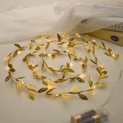6.56ft Gold Leaf String Lights 20 LED Fairy Lights Battery Operated, 2pcs | Artificial Plant Vine Light for Wedding Birthday Party Decoration Indoor Outdoor Table Decor DIY Crafts - color: Gold Leaves - Lights, size: 6.56ft per/2pcs total