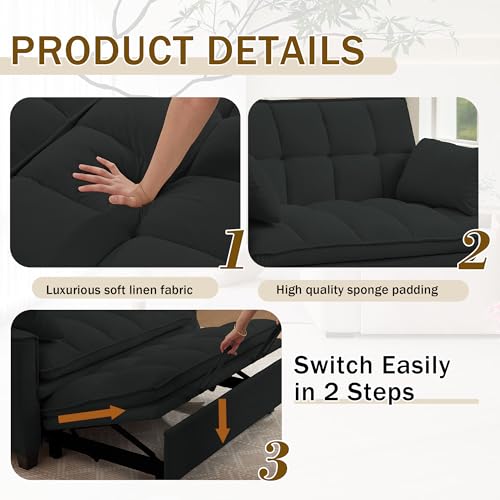 Convertible Sofa Bed, Loveseat Sleeper Sofa with Pull Out Bed and Adjustable Backrest, 3-in-1 Futon Couch for Living Room, Bedroom, Apartment, Black - color: Black, size: Pull Out Sofa Bed