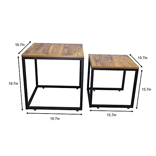 DIMAR GARDEN 2 Set Wood Nesting Coffee Tables,Side Table for Living Room,Steel Frame
