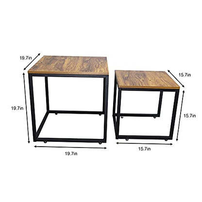 DIMAR GARDEN 2 Set Wood Nesting Coffee Tables,Side Table for Living Room,Steel Frame