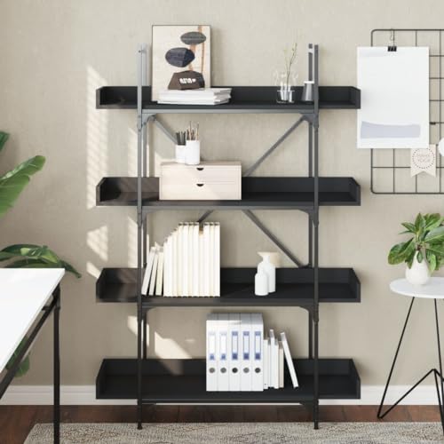 4-Tier Industrial Bookcase, 39.4 inch Metal Frame Bookshelf with Engineered Wood Shelves, Open Storage Book Rack for Living Room, Office, Black - color: Black 15
