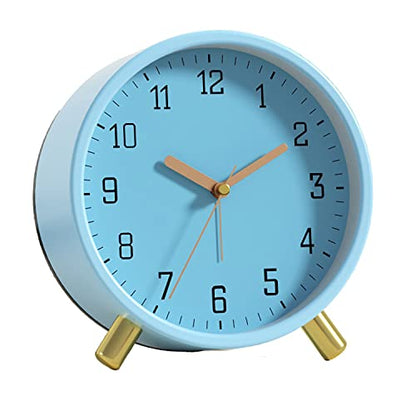 SHISEDECO Small Analog Alarm Clock, Battery Operated Desk Clock, Blue | Bedside Analog Non-Ticking Silent Small Deskclock Battery Operated for Living Room, Bedroom, Office - color: Blue