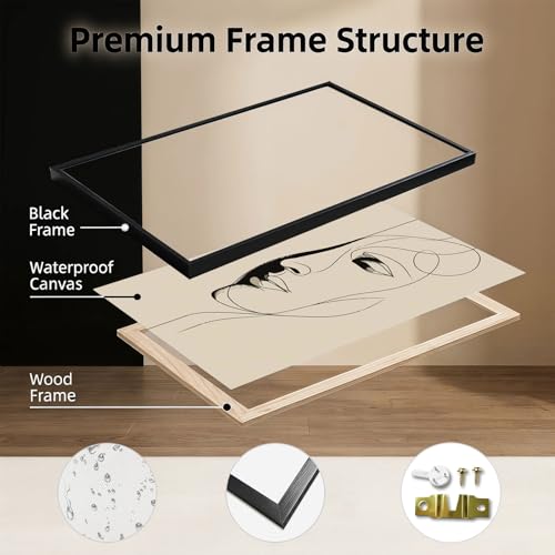 Black Framed Abstract Minimalist Line Art Poster Canvas Print Art Modern Contemporary Wall Art Painting Pictures Wall Decor Elegant Home Decoration for Living Room Bedroom Office Apartment (Black framed,12W"X16L")