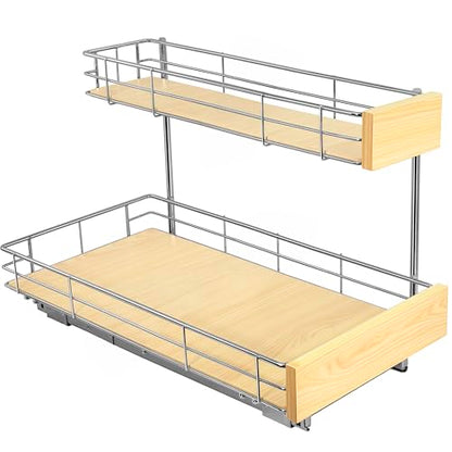 LYNK PROFESSIONAL® SELECT™ Pull Out Under Sink Kitchen Cabinet Organizer - 11.5 in. x 21 inch deep Drawer - Sliding Shelf Organizer and Undersink Storage Shelves - Lifetime Ltd. Warranty – Chrome - color: 11.5"W x 21"D Wood