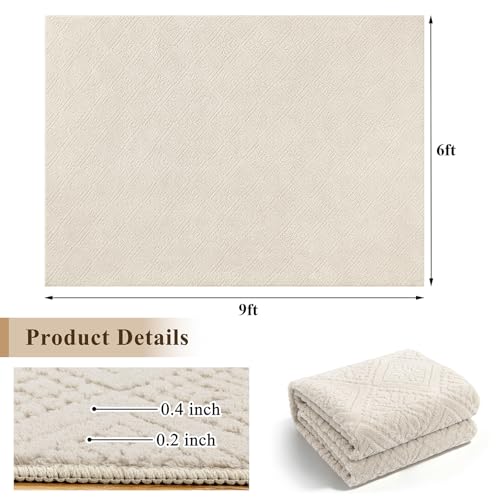 U'Artlines 6x9 Beige Washable Area Rug for Living Room | Soft Fluffy, High Low Textured Carpet, Modern Neutral, Geometric, Non Slip Rugs for Bedroom, Dining Room, Kids Room - size: 6 x 9ft