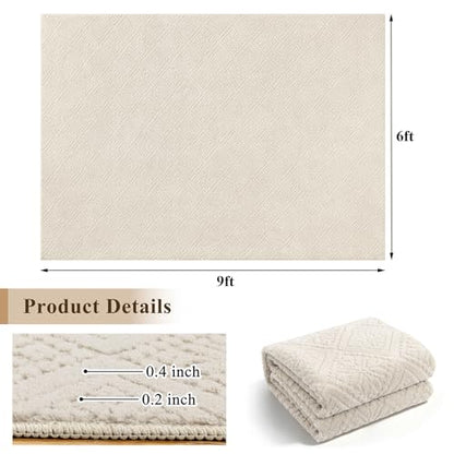 U'Artlines 6x9 Beige Washable Area Rug for Living Room | Soft Fluffy, High Low Textured Carpet, Modern Neutral, Geometric, Non Slip Rugs for Bedroom, Dining Room, Kids Room - size: 6 x 9ft