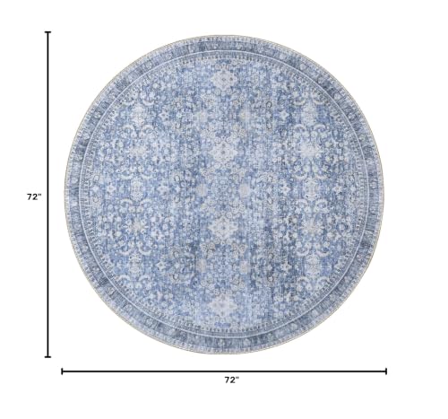 Sasttie Round Rug 6ft, Ultra-Soft Washable Rug for Living Room, Blue | 6 feet Thin Carpet for Apartment & Bedroom, Low-Pile Faux Cashmere, Non-Slip Backing, Skin-Friendly, Stain Resistant - color: Blue, size: 6' (Round)