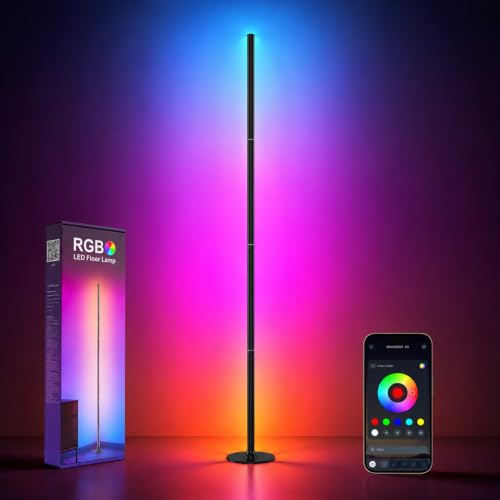 LED Corner Floor Lamp,Smart RGB LED Corner Lamp with App & Remote | Music Sync,16 Million Colors & 68+ Scene,Timer Setting,ambient lighting,floor lamps for Bedroom,Living Room Gaming Room