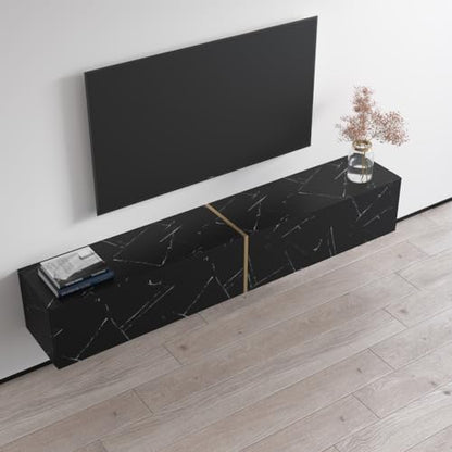 Meble Furniture Marmur Floating TV Stand with Storage Cabinets — Modern Wall-Mounted Media Console — Fits TVs up to 80", 59.1" W x 15.7" D x 15.7" H — Black