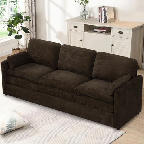 89" Chenille Modern Sofa w/Plump Backrests, Brown | 3 Seater Couch w/Soft Pillows, Comfy Upholstered Couch w/Thicker & Deeper Seats for Living Room, Bedroom - color: Brown, size: Sofa