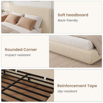 Garvee Cloud Bed Frame Full Size with Upholstered Headboard | Modern Cloud Platform Bed Full, No Box Spring Needed, Easy Assembly, Soft Plush Fabric, Noise-free, Beige - color: Off-white, size: Full