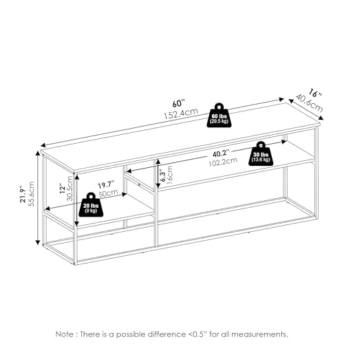 Furinno Moretti TV Stand for TVs up to 65 Inch, 3-Tier Grey Entertainment Center, Open Back TV Console with Cable Management, for Living Room, Bedroom, White - color: White, size: For 60" TV, Metal Frame