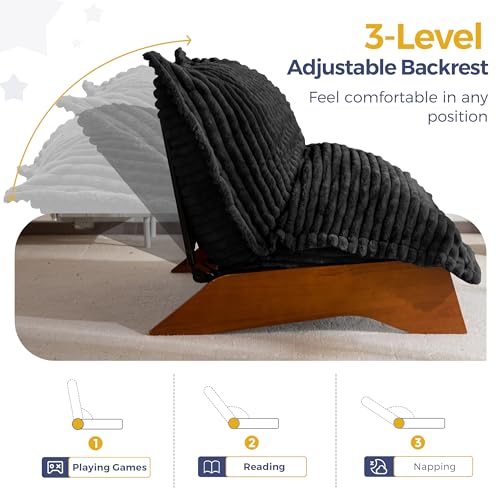 MAXYOYO Adjustable Living Room Chair, 3-Position Bean Bag Chair with Frame | Upholstered Accent Chair with Frame, Removable Cushion, Soft Reclining Lounge for Bedroom, Apartment, Office, Black - color: Striped Cross Black