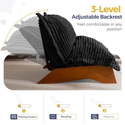 MAXYOYO Adjustable Living Room Chair, 3-Position Bean Bag Chair with Frame | Upholstered Accent Chair with Frame, Removable Cushion, Soft Reclining Lounge for Bedroom, Apartment, Office, Black - color: Striped Cross Black