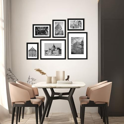 8.5x11 Picture Frame Set of 6, Certificate Document Frame, Diploma Frame, Display Pictures 6x8 with Mat or 8.5x11 Without Mat, Black - color: Black, size: 8.5x11