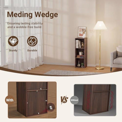3 Cube Walnut Book Shelf, Tall Bookcase for Home Office Bedroom Living Room - color: Walnut, size: 3 Cube