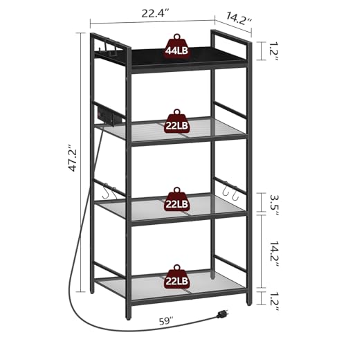 MAHANCRIS Bakers Rack with Power Outlet, Microwave Stand with Hooks, Multifunctional Storage Rack, Coffee Bar with Enclosure, Kitchen Storage Shelf, for Kitchen, Dining Room, Black BRHB40E01 - color: Black