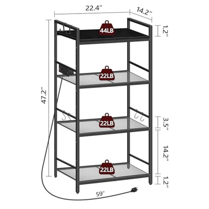 MAHANCRIS Bakers Rack with Power Outlet, Microwave Stand with Hooks, Multifunctional Storage Rack, Coffee Bar with Enclosure, Kitchen Storage Shelf, for Kitchen, Dining Room, Black BRHB40E01 - color: Black