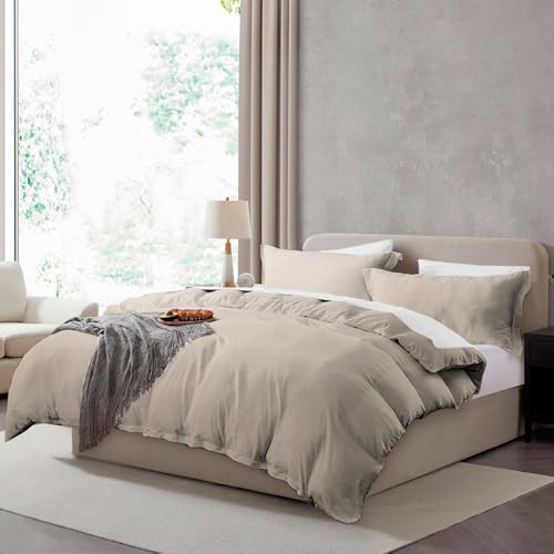 Hearth & Harbor Prewashed King Duvet Cover Set, Linen | 3 Piece Bedding Set, Ultra Soft & Breathable, Easy Care, Cooling , Zipper Closure, 1 Duvet Cover 104"x90", 2 Pillow Shams - color: 04 - Linen (No Comforter), size: King