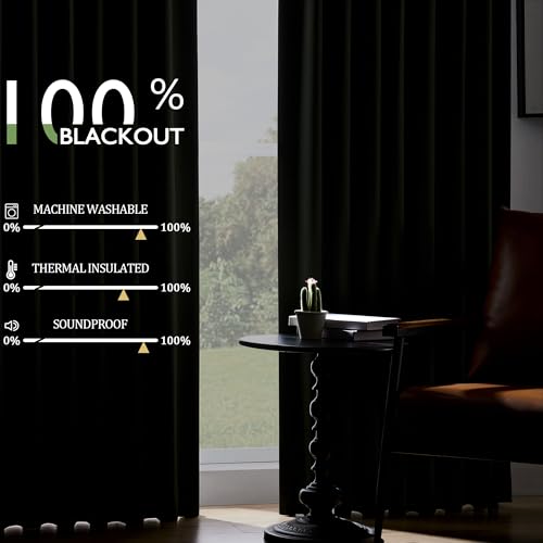 Linen Blackout Curtains 60 Inch Long 2 Panels Set, Olive Green | Room Darkening, Thermal Insulated, Noise Reducing, Suitable for Bedroom, Living Room, Kitchen, Linen Textured, Rod Pocket - color: Olive, size: 50"W x 60"L (Pack of 2)