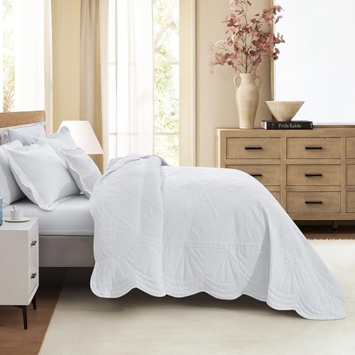 DaisyHuang Bedspread - Full Size Bedding Cover - Modern & Contemporary Coverlet Set, Real Stitching, Reversible, Lightweight, 5 Piece, White - color: White, size: Full(96"x110")