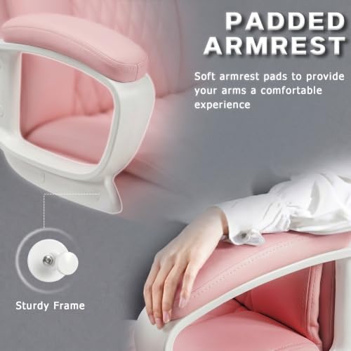Home Office Executive Desk Chair, High Back PU Leather Chair, Height Adjustable Swivel Computer Chair with Padded Armrest, Pink - color: Pink