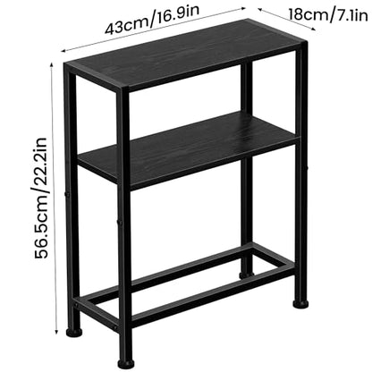 Narrow Side Table for Small Space, 2-Tier Small End Table with Shelf Holder, Slim Nightstand, Skinny Snack Couch Table in Living Room, Bedroom, Study, Kitchen and Balcony (Black) - color: Black