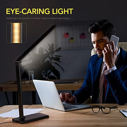 Led Desk Lamp, Desk Lamp with USB Charging Port, 5 Color Modes, 10 Brightness, Natural Light, Eye Caring Reading Lamp, Desk Light for Home Office, Table Lamp, Touch Control, Auto-Timer, Black - color: Black
